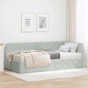 vidaXL Hörn Sängram med madrass Ljusgrå 90 x 190 cm Sammet