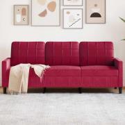 vidaXL 3-sitssoffa vinröd 180 cm sammet