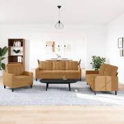 vidaXL Soffgrupp med dynor 3 delar brun sammet