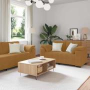 vidaXL Soffgrupp med dynor 3 delar brun sammet