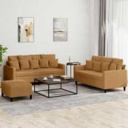 vidaXL Soffgrupp med dynor 3 delar brun sammet