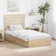 vidaXL Förvaringssäng med låda Sonoma-ek 90 x 190 cm Konstruerat trä