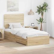 vidaXL Sängram med huvudgavel Sonoma-ek 75 x 190 cm Konstruerat trä