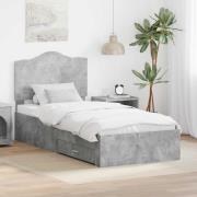 vidaXL Sängram med huvudgavel Betonggrå 70 x 190 cm Konstruerat trä
