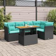vidaXL Loungegrupp med dynor 6 delar svart konstrotting