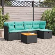 vidaXL Loungegrupp med dynor 6 delar svart konstrotting