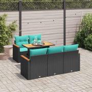 vidaXL Loungegrupp med dynor 6 delar svart konstrotting