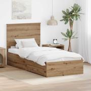 vidaXL Sängram med huvudgavel Artisan Ek 100 x 200 cm Konstruerat trä