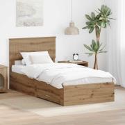 vidaXL Sängram med huvudgavel Artisan Ek 90 x 200 cm Konstruerat trä