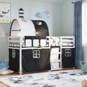 vidaXL Loftsäng med gardiner vit&svart 75x190 cm massiv furu