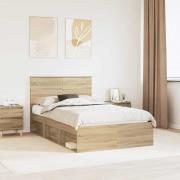 vidaXL Sängram med huvudgavel Sonoma 120 x 190 cm Massiv furu