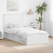 vidaXL Sängram med huvudgavel Vit 100 x 200 cm Massiv furu