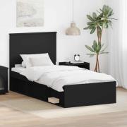 vidaXL Sängram med huvudgavel Svart 90 x 190 cm Massiv furu
