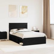 vidaXL Sängram med huvudgavel Svart 120 x 190 cm Massiv furu