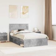 vidaXL Sängram med huvudgavel Betong 120 x 200 cm Massiv furu