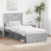 vidaXL Sängram med huvudgavel Betonggrå 90 x 190 cm Massiv furu