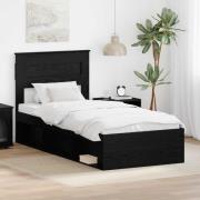 vidaXL Sängram med huvudgavel Svart 90 x 200 cm Massiv furu
