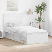 vidaXL Sängram med huvudgavel med lagring Vit 75 x 190 cm Massiv furu