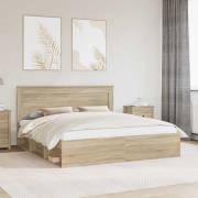 vidaXL Sängram med huvudgavel Sonoma 200 x 200 cm Massiv furu