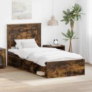 vidaXL Sängram med huvudgavel Rökt ek 90 x 190 cm Massiv furu