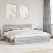 vidaXL Sängram med huvudgavel Grå Sonoma 200 x 200 cm Massiv furu