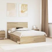 vidaXL Sängram med huvudgavel Sonoma 140 x 190 cm Massiv furu
