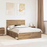 vidaXL Sängram med huvudgavel Artisan Ek 140 x 190 cm Massiv furu