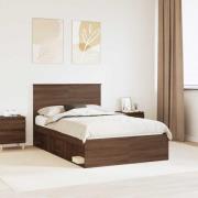 vidaXL Sängram med huvudgavel Brun Ek 120 x 190 cm Massiv furu