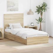 vidaXL Förvaringssäng med låda Sonoma-ek 90 x 200 cm Konstruerat trä