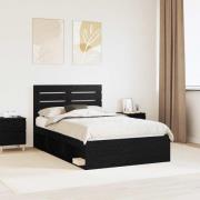 vidaXL Sängram med huvudgavel Svart 120 x 190 cm Massiv furu