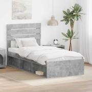 vidaXL Sängram med huvudgavel Betonggrå 100 x 200 cm Massiv furu