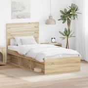 vidaXL Sängram med huvudgavel Sonoma 90 x 190 cm Massiv furu
