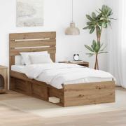 vidaXL Sängram med huvudgavel Artisan Ek 90 x 190 cm Massiv furu