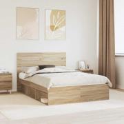 vidaXL Sängram med huvudgavel Sonoma-ek 150 x 200 cm Massiv furu