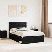 vidaXL Sängram med huvudgavel Svart 135 x 190 cm Massiv furu