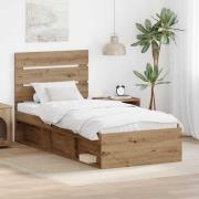 vidaXL Sängram med huvudgavel Artisan Ek 90 x 200 cm Massiv furu