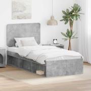 vidaXL Sängram med huvudgavel Betong 90 x 200 cm Massiv furu
