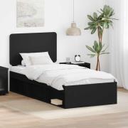 vidaXL Sängram med huvudgavel Svart 75 x 190 cm Massiv furu