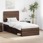 vidaXL Sängram med huvudgavel Brun Ek 75 x 190 cm Massiv furu