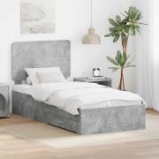 vidaXL Sängram med huvudgavel Betonggrå 90 x 200 cm Konstruerat trä