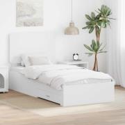vidaXL Sängram med huvudgavel med låda Vit 90 x 190 cm Konstruerat trä
