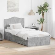 vidaXL Sängram med huvudgavel Betonggrå 100 x 200 cm Konstruerat trä
