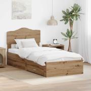 vidaXL Sängram med huvudgavel Artisan Ek 90 x 200 cm Konstruerat trä