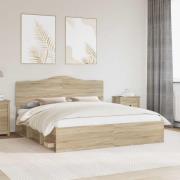 vidaXL Sängram med huvudgavel Sonoma 200 x 200 cm Massiv furu