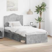 vidaXL Sängram med huvudgavel Betong 90 x 200 cm Massiv furu