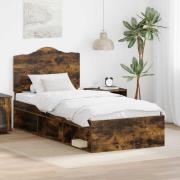 vidaXL Sängram med huvudgavel Rökt ek 90 x 190 cm Massiv furu