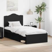 vidaXL Sängram med huvudgavel Svart 75 x 190 cm Massiv furu