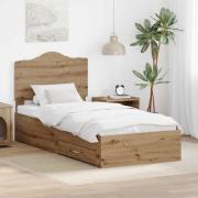 vidaXL Sängram med huvudgavel Artisan Ek 90 x 190 cm Konstruerat trä