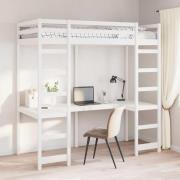 vidaXL Loftsängram Vit 90 x 190 cm Massiv furu
