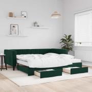 vidaXL Dagbädd utdragbar med lådor mörkgrön 100x200 cm sammet